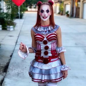 Women’s Pennywise Halloween Costume. Corset and skirt from Hot Topic.